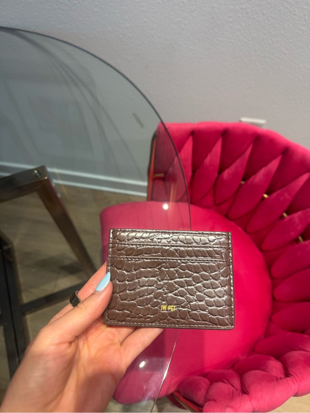 JW PEI NEW Brown/ Maroon Croc-Embossed Card Holder with Gold Logo